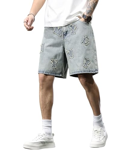 Star Jorts for Men Grunge Denim Shorts Baggy Jorts Graphic Skater